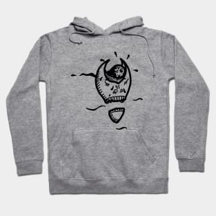 Flying face with an eyeball pilot - tattoo style - black line art. Hoodie